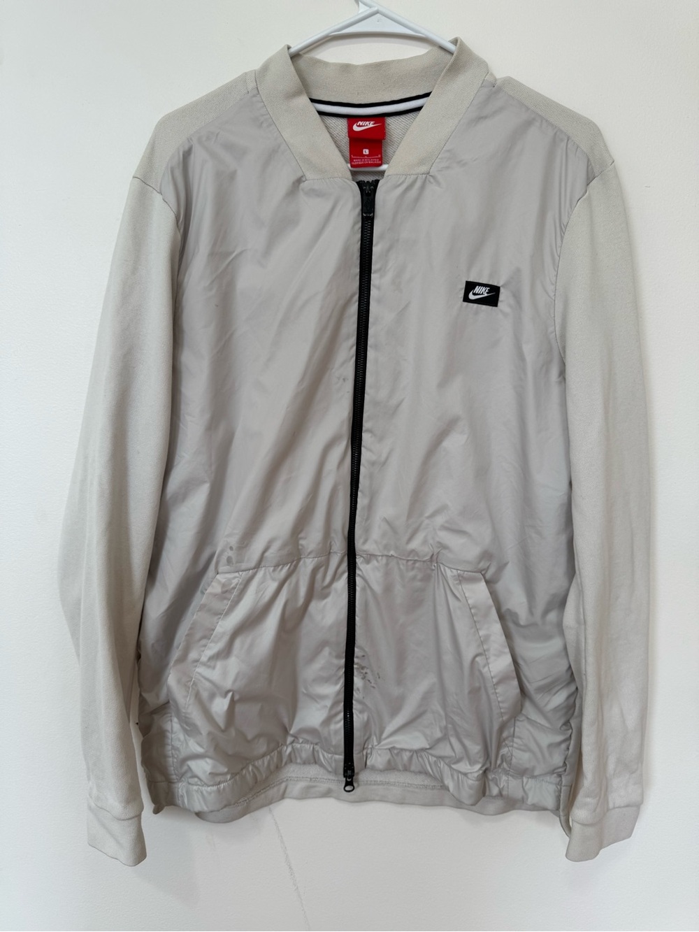 Nike Light Beige/Off-White Bomber Jacket with Black Zip
